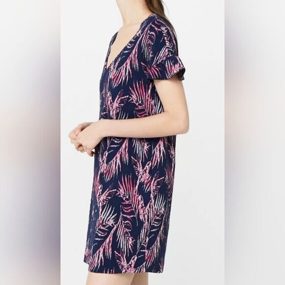 Mango MNG Basics Shift Dress Women Size Extra Small XS Palm Print Flutter Sleeve - Picture 4 of 11